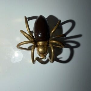 Unique Vintage Bakelite Brown and Gold Tone Spider Insect Brooch 1930s